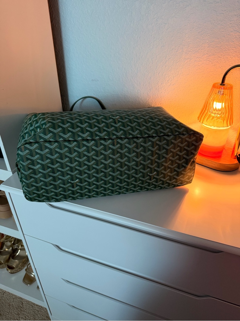 Green Patterned Tote Bag with Matching Pouch - Classic Elegant Tote - Picture 2 of 4